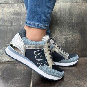 RARE 💙 Michael Kors Trainers Blue Metallic Silver Leather Sneakers Trainers